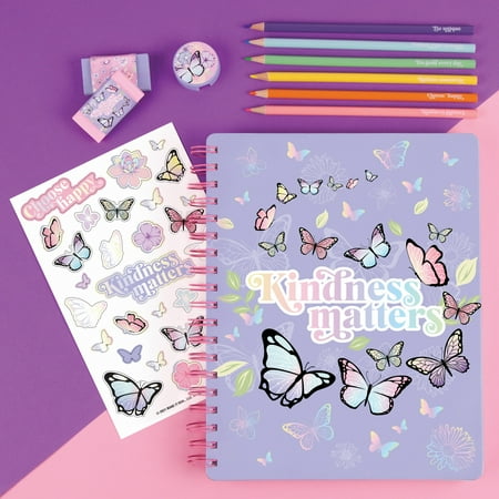 Three Cheers for Girls: Butterfly All-In-1 Sketching Arts & Craft Kit - Includes 6 Colored Pencils, 2 Erasers, Sharpener & Sticker Sheet, Tweens & Girls Ages 6+