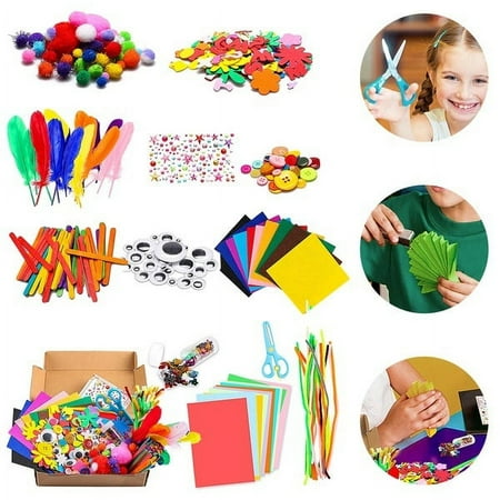 Willstar 1000Pcs DIY Art Craft Kit for Kids Creative Crystal Sticker Felt Wiggle Googly Colorful Wooden Sticks Party Supplies, 1000PCS