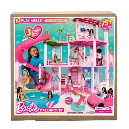 Barbie Dreamhouse Pool Party Doll House and Playset with 75+ Pieces, 45 in, Slide & Puppy Elevator