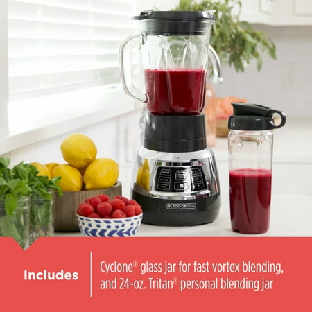 Black & Decker Quiet Blender, 48 oz Glass Jar, Personal Blending Jar, 900 W Peak Power, 3 Speeds, 3 Auto Functions, BL1400DG-P
