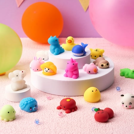 Joyfy 25 Pcs Mochi Squishy Toys for Kids Mini Kawaii Squishies Fidget Toys Animals & Fruit Stress Relief Toys for Party Favors, Classroom Prizes, Pinata Filler, Goodie Bags Stuffers