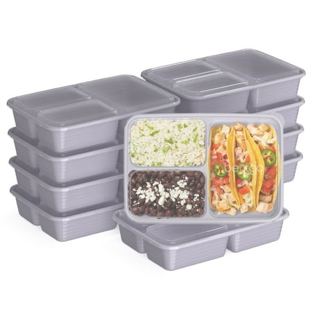 Bentgo? Prep 3-Compartment Containers - 20-Piece Meal Prep Kit with 10 Trays & 10 Custom-Fit Lids - Durable Microwave, Freezer, Dishwasher Safe Reusable BPA-Free Food Storage Containers - Lilac