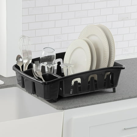 Sterilite DrainRack, Dishrack and Drainboard All-in-One, Inclined Base for Draining, Black
