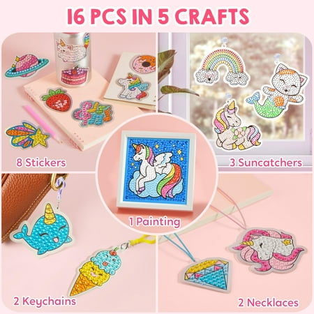 Joyfy 16 Projects Big Gem Art,5D Gem Painting Activities Kits for Kids, Diamond Arts And Crafts Gift for Girls 6-12