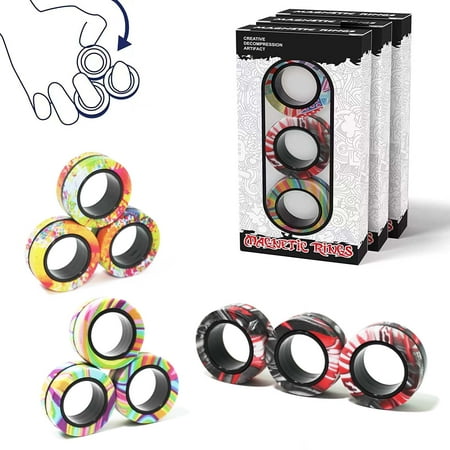 9Pcs Magnet Rings Fidget Toy Set, Idea ADHD Fidget Toys for Adult, Fidget Magnets Spinner Rings for Anxiety Relief, Great Easter Gift for Adults Teens Kids