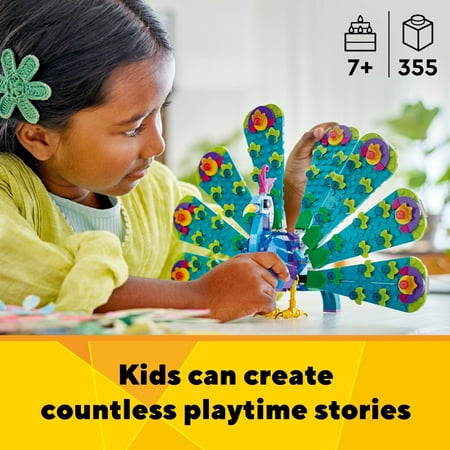 LEGO Creator 3 in 1 Exotic Peacock Toy, Transforms from Peacock to Dragonfly to Butterfly Toy, Play-and-Display Gift Idea for Boys and Girls Ages 7 Years Old and Up, Bird Toy, 31157