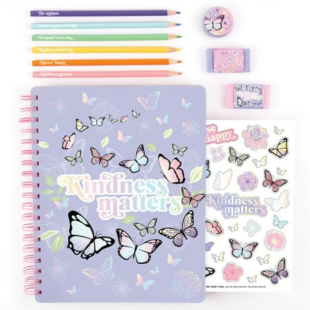 Three Cheers for Girls: Butterfly All-In-1 Sketching Arts & Craft Kit - Includes 6 Colored Pencils, 2 Erasers, Sharpener & Sticker Sheet, Tweens & Girls Ages 6+