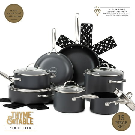 Thyme & Table Hard Anodized 15-Piece Cookware Set Non-Stick - Black
