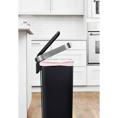 Better Homes & Gardens 11.9 Gallon Kitchen Trash Can, Plastic Step-On Kitchen Trash Can, Black, Black