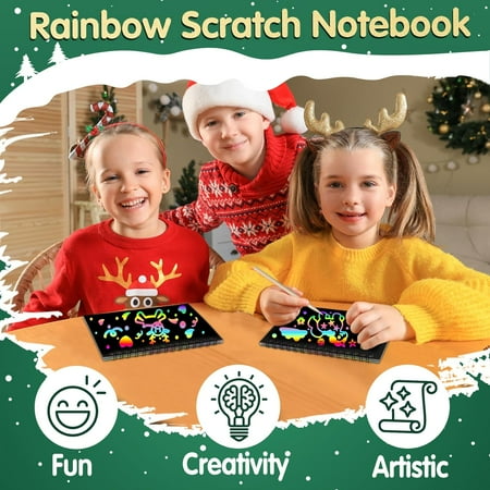 ZMLM Rainbow Scratch Party Favors Kids: Birthday Gifts Toy Bulk Scratch Art Notebook 24 Pack Birthday Goodie Bags Stuffers Girls Boys Art Craft Kit Pads Easter Classroom Prizes School