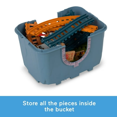 Thomas & Friends Toy Train Track Set, Percy's Connect & Build Track Bucket, 28 Pieces, Percy Engine