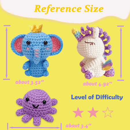 Yarniss Beginner Crochet Kit, Crochet Animal Kit for Unicorn,Octopuses, Elephant
