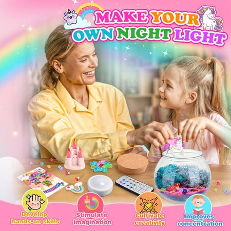 Unicorn Terrarium Craft Kit for Kids, Unicorn Gifts for 3 4 5 6 7 8 Year Old Girls, Craft Kits for Kids Girls Age 3-9, Kids LED Night Light, Birthday Gifts for 5-12 Year Old Girls