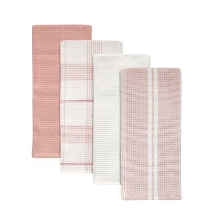 Better Homes & Gardens 4 Piece Waffle Kitchen Towel, Old RosePink,