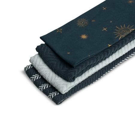 Thyme & Table Kitchen Towels, Navy Celestial, 4 Pack Set
