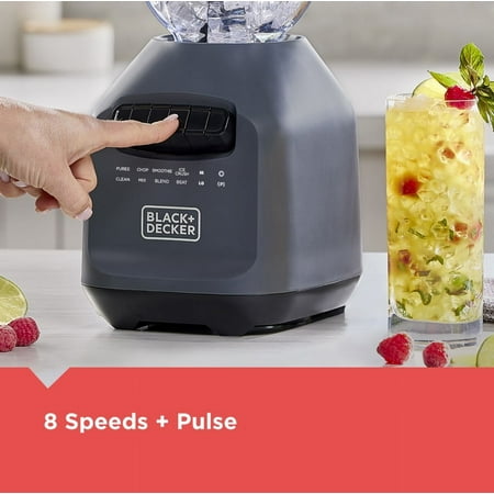 Black & Decker Ice Crush Blender with 56 Ounce (7 Cup) PerfectPour Plastic Jar, Powerful 6-Tip Stainless Steel Blade, 8-Speeds Plus Pulse, 750 Peak Watts of Power, BL2209PB