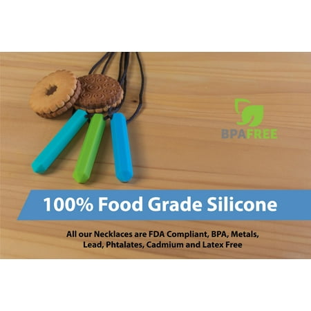 Tilcare Chew Chew Pencil Sensory Necklace 3 Set - Best for Kids or Adults that like Biting or Have Autism Perfectly Textured Silicone Chewy Toys - Chewing Pendant for Boys & Girls - Chew Necklaces