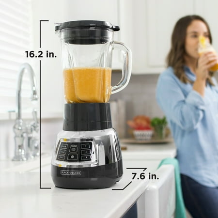Black & Decker Quiet Blender, 48 oz Glass Jar, Personal Blending Jar, 900 W Peak Power, 3 Speeds, 3 Auto Functions, BL1400DG-P