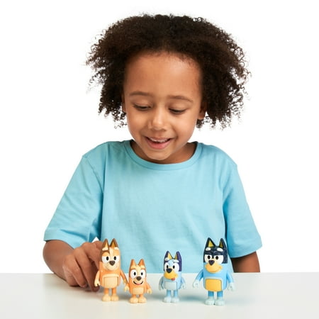 Bluey Family New Expression Figure 4-Pack, with Mum Dad Bingo Bluey, Ages 3+, Toddler Toys