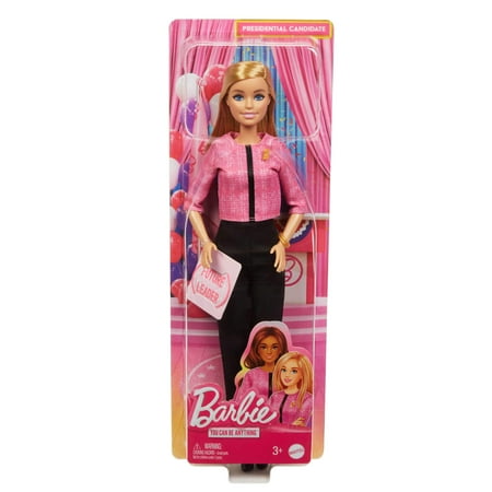 Barbie Future Leader Doll, Blonde, Wearing Outfit with 2 Golden Bracelets & Pin, Includes Sticker