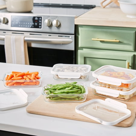 Better Homes & Gardens 2.3Cup Rectangle Glass Food Storage Container with Tritan Lid. Set of 5, 10 Pieces