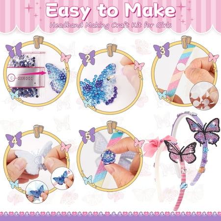 Anofty Arts and Crafts for Girls 8-12, Girls Hair Accessories Toys Age 6-8-10, 60+ Pieces Butterfly Headbands Making Kit for 4 5 6 7 8 Year Old Girl Birthday Gifts, Yellow