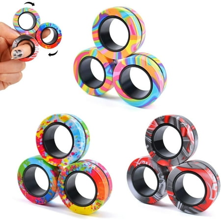9Pcs Magnet Rings Fidget Toy Set, Idea ADHD Fidget Toys for Adult, Fidget Magnets Spinner Rings for Anxiety Relief, Great Easter Gift for Adults Teens Kids