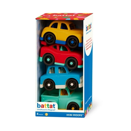Battat Mini Riders 4-Pack Pick-Up Truck Sports Car Taxi Police Car, Baby and Toddler Toys