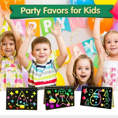ZMLM Rainbow Scratch Party Favors Kids: Birthday Gifts Toy Bulk Scratch Art Notebook 24 Pack Birthday Goodie Bags Stuffers Girls Boys Art Craft Kit Pads Easter Classroom Prizes School