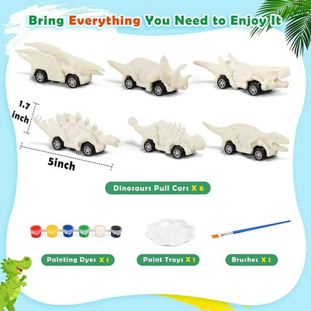 Style-Carry Dinosaur Toy Pull Back Cars, Dinosaur Painting Kit for Kids, Arts and Craft Gift for Toddlers Boys Ages 2 3 4 5, Kids Easter Crafts Christmas Crafts