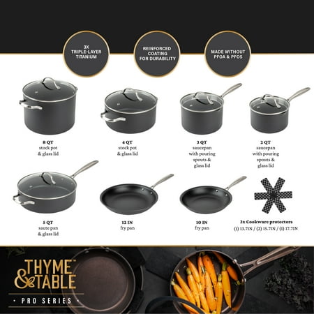 Thyme & Table Hard Anodized 15-Piece Cookware Set Non-Stick - Black