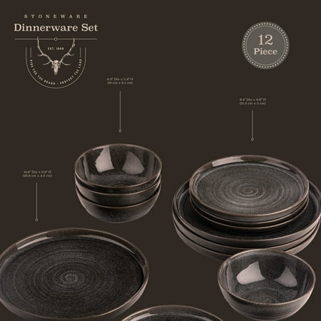 Yellowstone 12-Piece Ceramic Dinnerware Set, Rip Collection