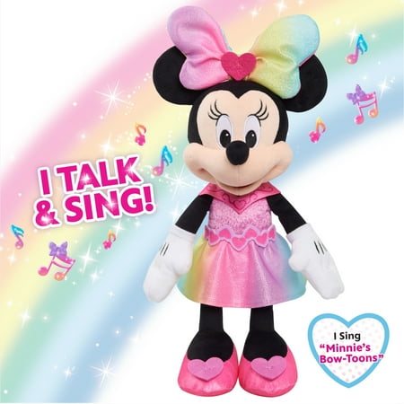 Disney Junior Minnie Mouse Sparkle and Sing Minnie Mouse, Large 13 Inch Feature Plush with Lights and Sounds Baby and Toddler Toys
