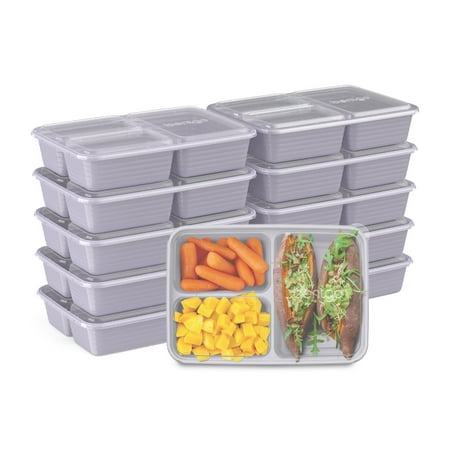 Bentgo? Prep 3-Compartment Containers - 20-Piece Meal Prep Kit with 10 Trays & 10 Custom-Fit Lids - Durable Microwave, Freezer, Dishwasher Safe Reusable BPA-Free Food Storage Containers - Lilac
