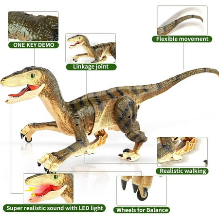 JBee Ctrl Remote Control Dinosaur Toys for Kids Boys Girls Walking Robot RC T-Rex with Lights and Sounds Dinosaur Toy Gifts for Boys Age 3-5, 5-7, 8-12 Years Old - Brown