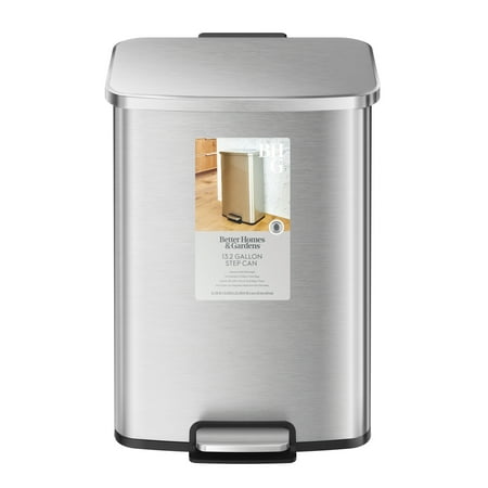 Better Homes & Gardens 13.2 Gallon Rectangular Stainless Steel Trash Can, Kitchen Step Trash Can