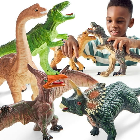 Joyfy Big Dinosaur Toys for Toddlers, 6 Piece Large Soft Dinosaur Figures with an Educational Book, Realistic Jurassic World Toys for Kids Ages 1-5, Jumbo Dinosaur Toys for Boys and Girls Gift