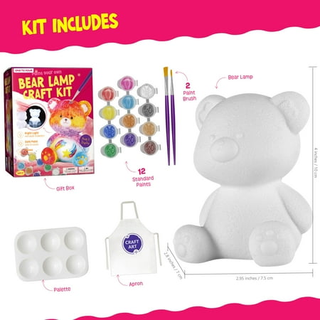 ONE TO FOUR Paint Your Own Bear Lamp Kit, Art Supplies Arts & Crafts kit, Painting kit for Kids 6-12, Arts and Crafts for Kids Ages 8-12, Toys Girls Boy Birthday Gift Ages 3 4 5 6 7 8 9 10 11 12+