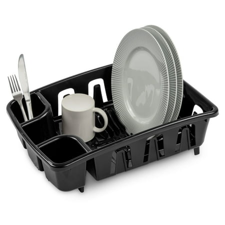Sterilite DrainRack, Dishrack and Drainboard All-in-One, Inclined Base for Draining, Black