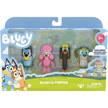 Bluey Friends Figure 4-Pack, with Bluey, Coco, Honey, Snickers, Ages 3+, Toddler Toys