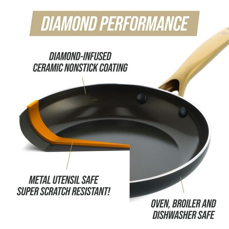 Blue Diamond Gold Edition Ceramic Nonstick 12 Piece Cookware Set, PFAS-Free, Gold