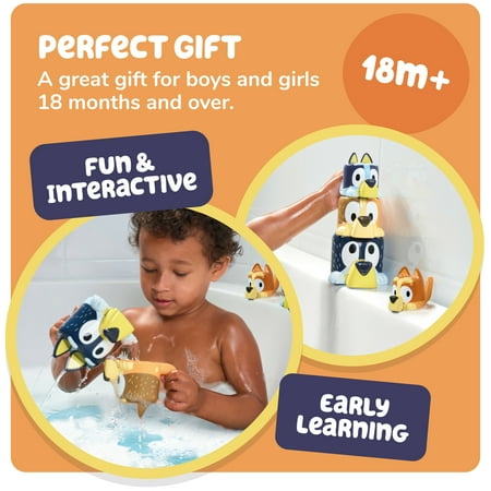 Toomies Bluey's Family Pourers - Including Chilli, Bandit, Bingo, and Bluey - Nesting and Stacking Cups for Bath Time - 4 Count - Ages 18 Months and up