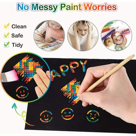 Mocoosy 60 Pcs Scratch Art Paper for Kids, Rainbow Magic Scratch Off Paper Sheets Set, Black Scratch Pads Arts and Crafts Kits for Party Games Activities Christmas Birthday Gift for Ages 3 - 12