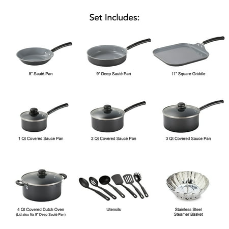 Tramontina Primaware 18 Piece CERAMIC Cookware Set, GRAY