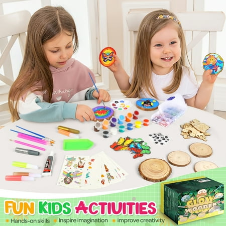 UQN Painting Kit for Kids - Glow In The Dark Wooden Slice Painting Kits - Arts & Crafts Kits Birthday Christmas Gifts for Kids Boys and Girls Ages 6-12