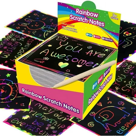 Zenghuiiii 100 Pcs Scratch Off Craft Kit For Kids Color Drawing Note Pad Supply For Girls Boys DIY Party Game Activity Easter Christmas Toy Arts And Crafts for Kids Ages 8-12 Girls, Black, 8.5X8.5cm