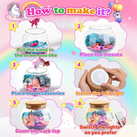 Unicorn Terrarium Craft Kit for Kids, Unicorn Gifts for 3 4 5 6 7 8 Year Old Girls, Craft Kits for Kids Girls Age 3-9, Kids LED Night Light, Birthday Gifts for 5-12 Year Old Girls