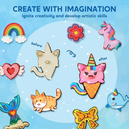 Joyfy Fantasy Wooden Magnets Painting Art & Craft Kit, 12 Piece for Kids Toddler Age 3+