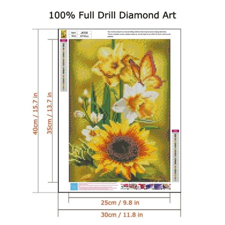Sunflowers Diamond Art Kits for Adults Beginners, 5D DIY Butterfly Diamond Art Kits Crafts, Flower Diamond dots Gem Art,Home Wall Decor 12 X 16 Inch