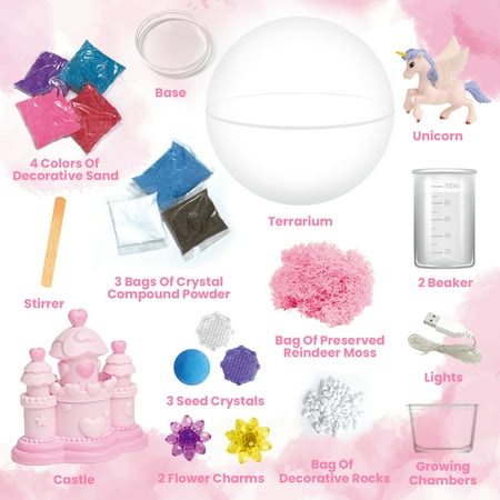 Flooyes Unicorn Gift for Girls 6 7 8 9 10 12+, DIY Unicorn Terrarium Kit for Kids with Growing Crystals, Art& Crafts Kit Night Light,STEM Educational Toy, Birthday Christmas Gift for Kids Ages 6-12